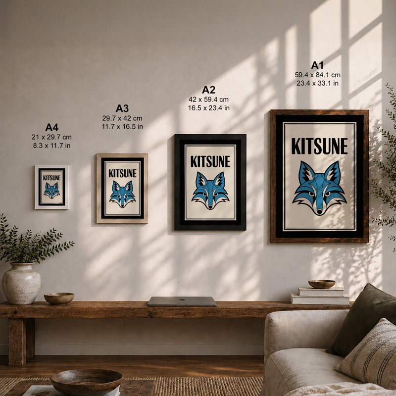 Kitsune Spirit Art Deco - Framed Print, A1 - 84.1 x 59.4 cm, Unframed
