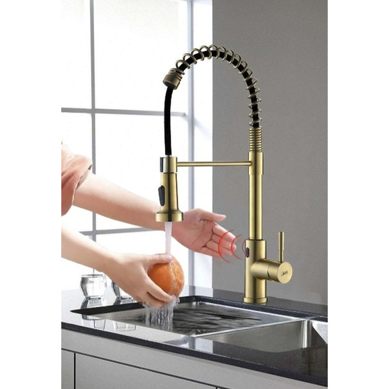 MAX Faucets Pull Out Touchless Kitchen Faucet, Brushed Gold