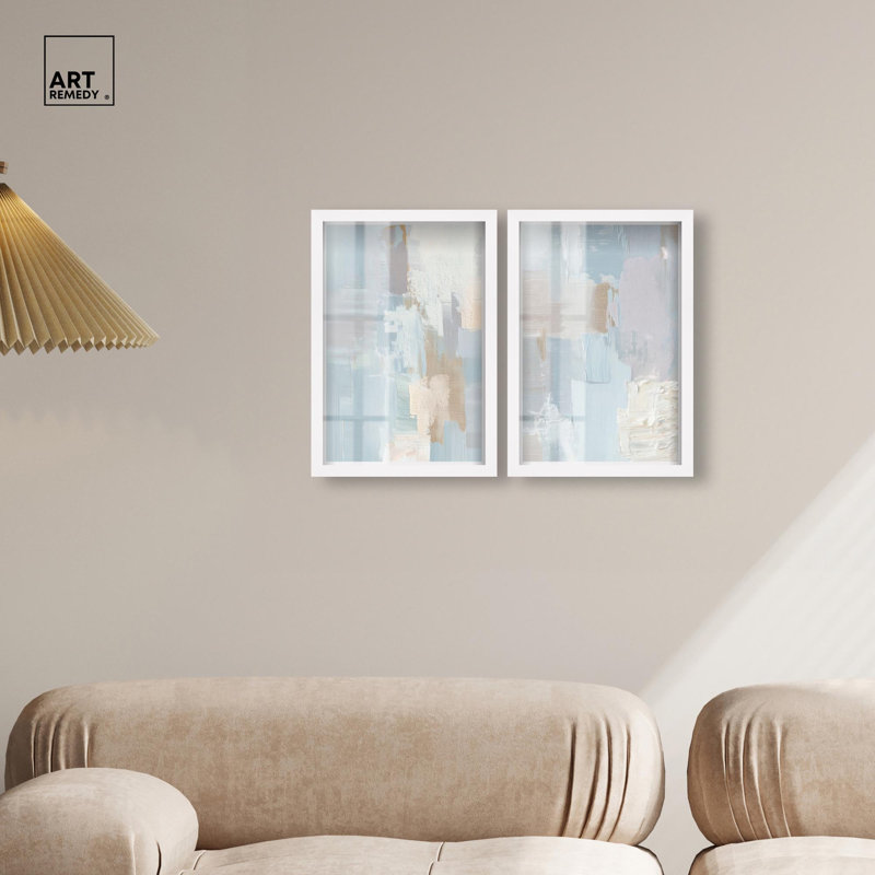 Décoration murale apaisante Serene Abstract Harmony Duo Shadowbox par Art Remedy, cadre blanc, 10 x 15, H 16 po x l 11 po