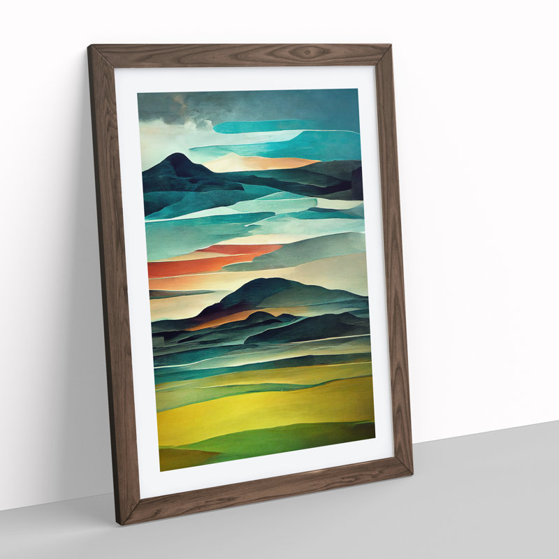 Meadow Landscape in Abstract No.2 - Framed Print, 46cm H x 34cm W x 2cm D, Walnut