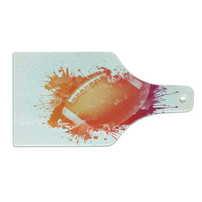 Ambesonne Digital Tempered Glass Cutting Board Rugby Ball Sport Splash Orange Red