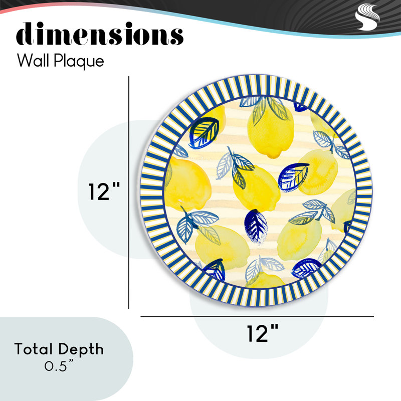 Plaque murale amusante avec citrons et feuilles avec rayures, design par Lanie Loreth
