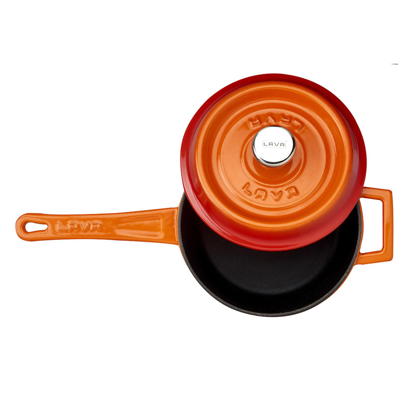 Casserole en fonte émaillée de 1,5 pte avec couvercle Lava, Orange / rouge / argenté