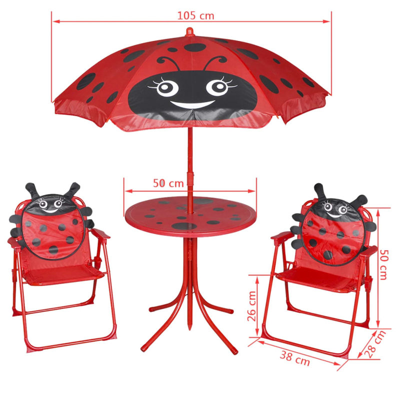 Darrian 3 Piece Kids' Garden Bistro Set with Parasol, Red