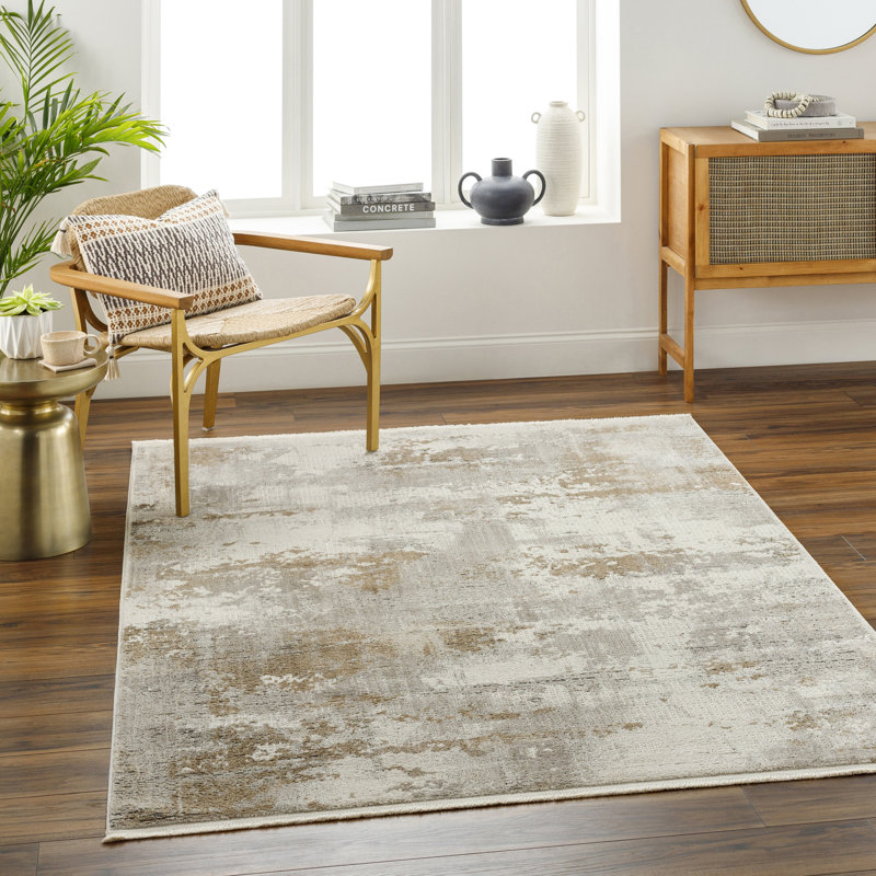 Everee Rectangle Machine Woven Polyester Area Rug in Beige/Gray, Rectangle 5'3" x 7'