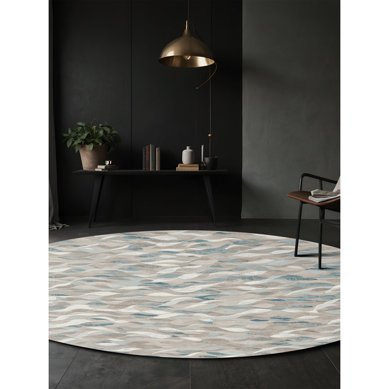 Tapis gris soyeux et moelleux, Rond 6 pi