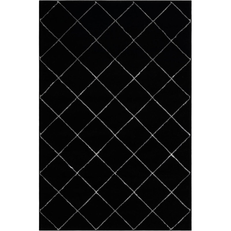 Tapis contemporain noir et argent Etowah, Rectangle 4 pi 1 po x 6 pi 1 po