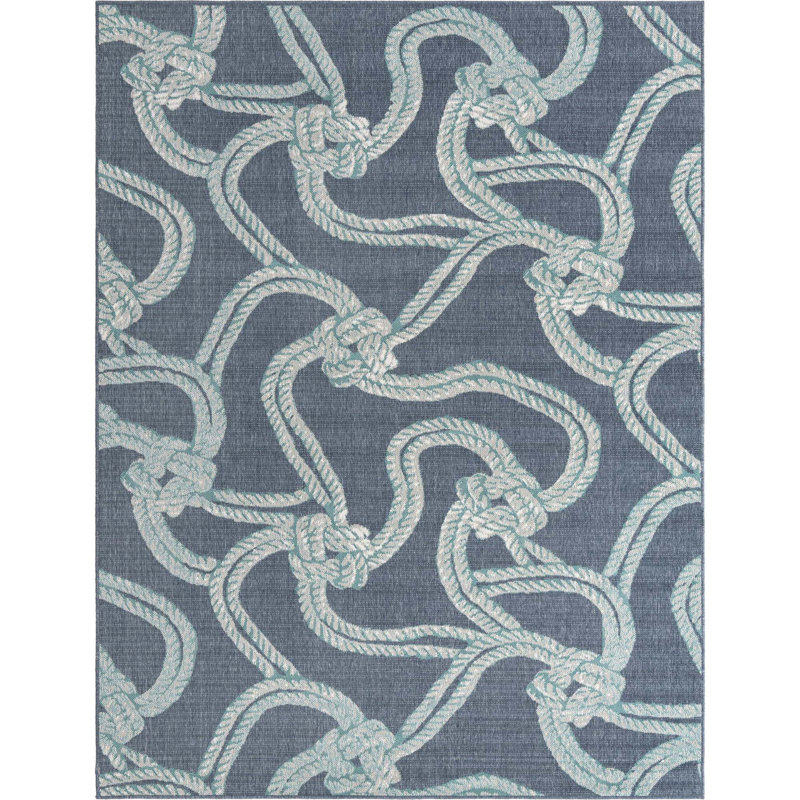 Tapis bleu marine intérieur / extérieur Bertram, Rectangle 7 pi 10 po x 10 pi
