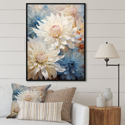«Blooming Mums» en beige et bleu sur toile