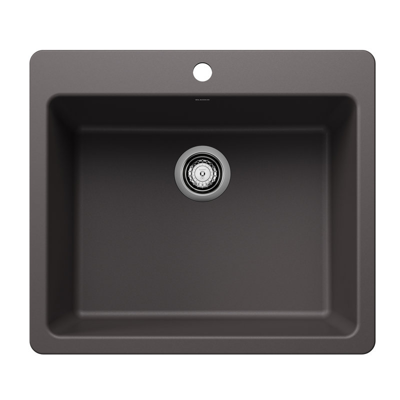Liven SILGRANIT 25" Single Bowl Dual Mount Kitchen Sink, Cinder