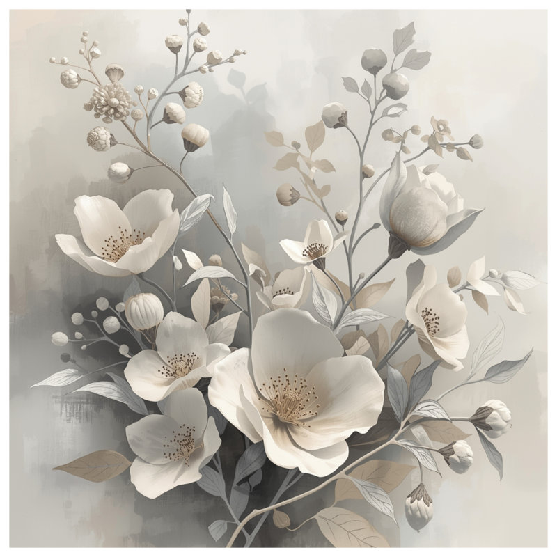 Coussins décoratifs à double face avec fleurs blanches et beiges, 14 X 14 pouces