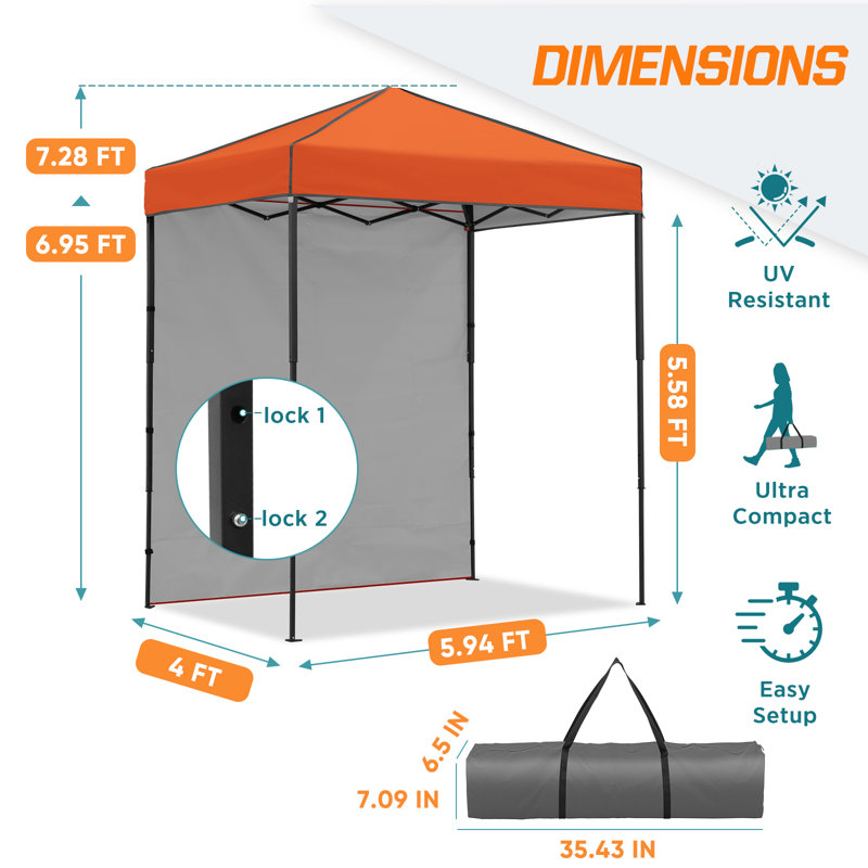 6x4 Canopy Tent, Heavy Duty Pop up Canopy with Sidewall, Orange