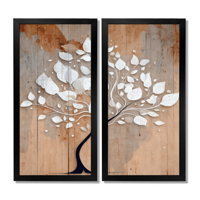 Arbre blanc de la vie sur bois - "Tree of Life", impressions sur toile, art mural blanc spirituel 2 pièces