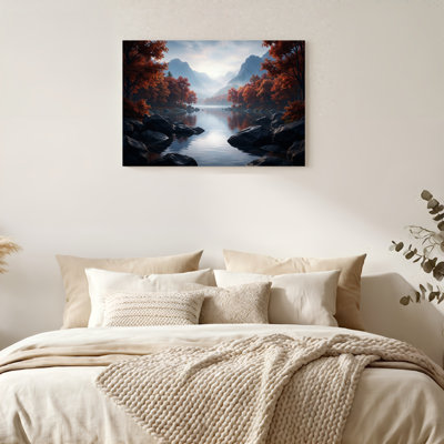 «Gallery Wrap», art mural sur toile pour le salon, la chambre à coucher, le bureau ou le vestibule - décoration murale décorative avec lac d'automne