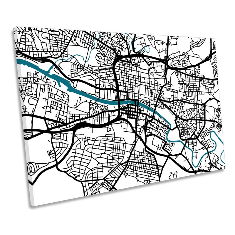 Glasgow Map City Minimalistic Modern - Wrapped Canvas Print, 30.5cm H x 45.7cm W x 2cm D