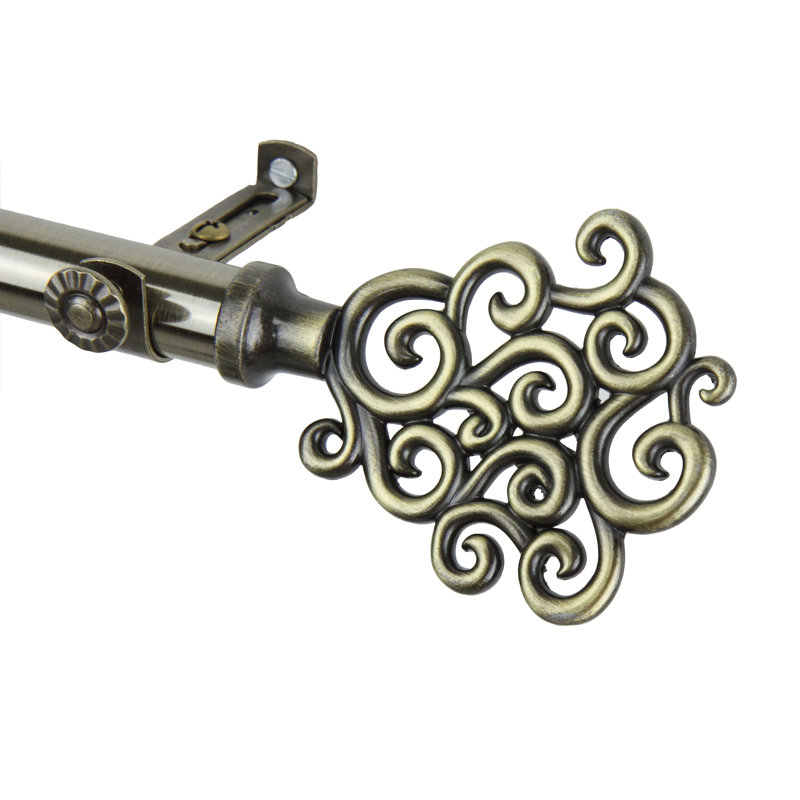 Ensemble de quincaillerie à rideaux simple à 3 côtés pour fenêtre bay Reinaldo, Laiton antique, 28 po à 48 po (chaque côté)