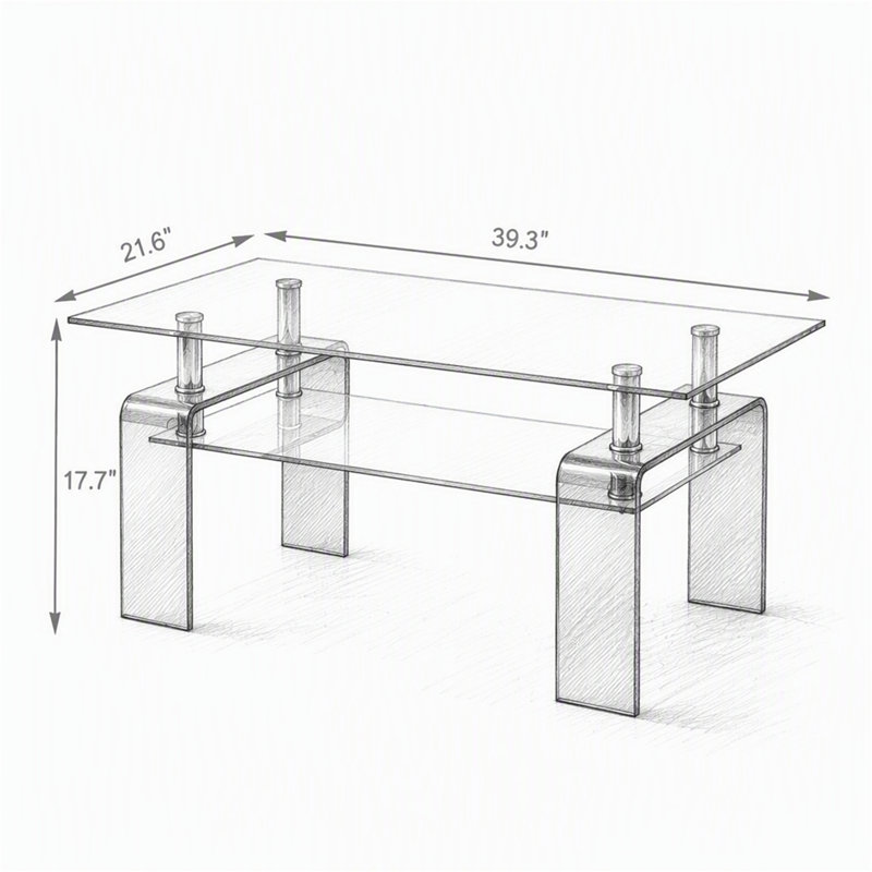 Table basse en verre trempé, 17.71" H x 39.37" W x 21.65" D, Transparent / brun