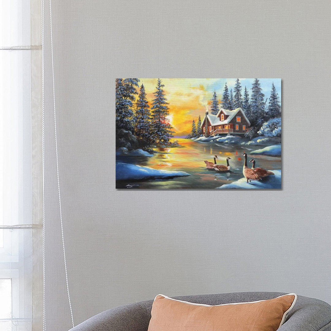 Kanadagänse im Teich bei der Hütte von D. "Rusty" Rust - Galerie- Giclée auf Leinwand