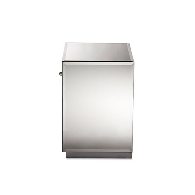  Silver Hollywood Glam Mirrored Nightstand with Drawer and Open Shelf Design
