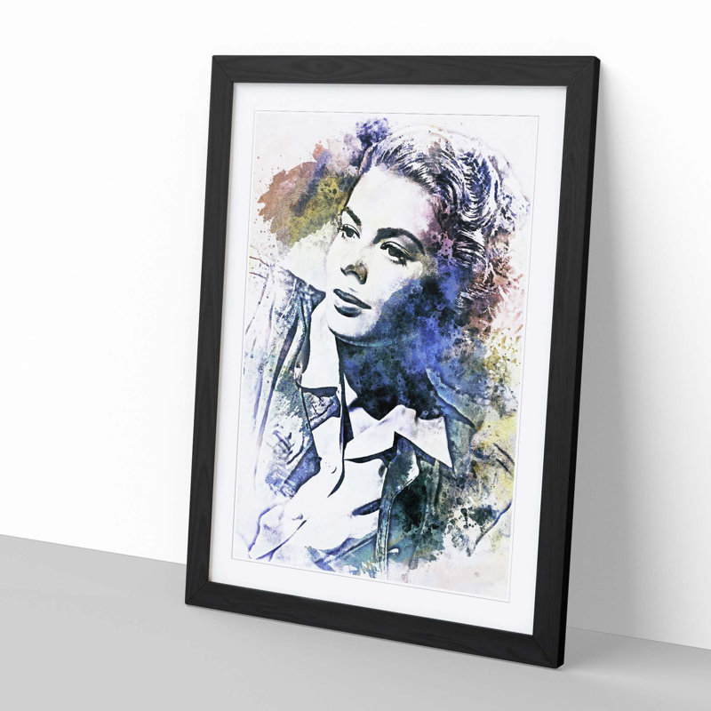 Ingrid Bergman in Abstract - Framed Print, 76cm H x 50cm W x 2cm D, Black