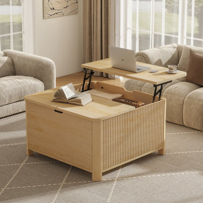Lift Top Coffee Table with Storage, 31.5"D x 31.5"W x 18.5"H, Modern Wood Center Table for Living Room, Walnut by Ebern Designs