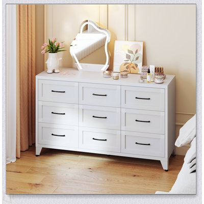Commode 9 tiroirs pour chambre à coucher, commode de chambre avec tiroirs en métal avec tiroirs de rangement pour placard, couloir, entrée, meubles en acier avec glissières silencieuses, facile à nettoyer et à gratter