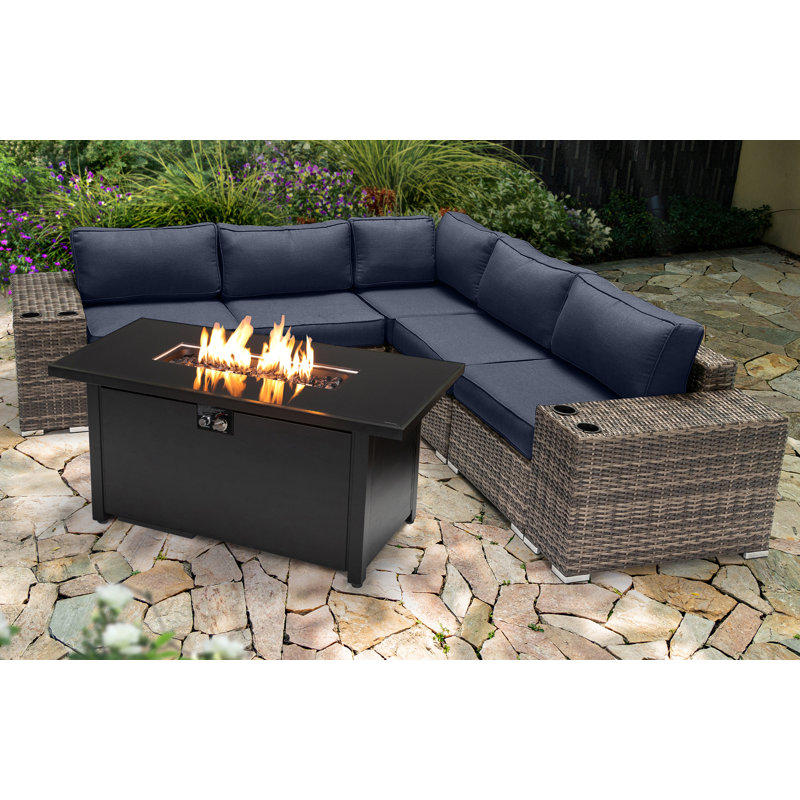 Ensemble de conversation Lsi pour 4 personnes avec foyer et coussins Sunbrella, Marine