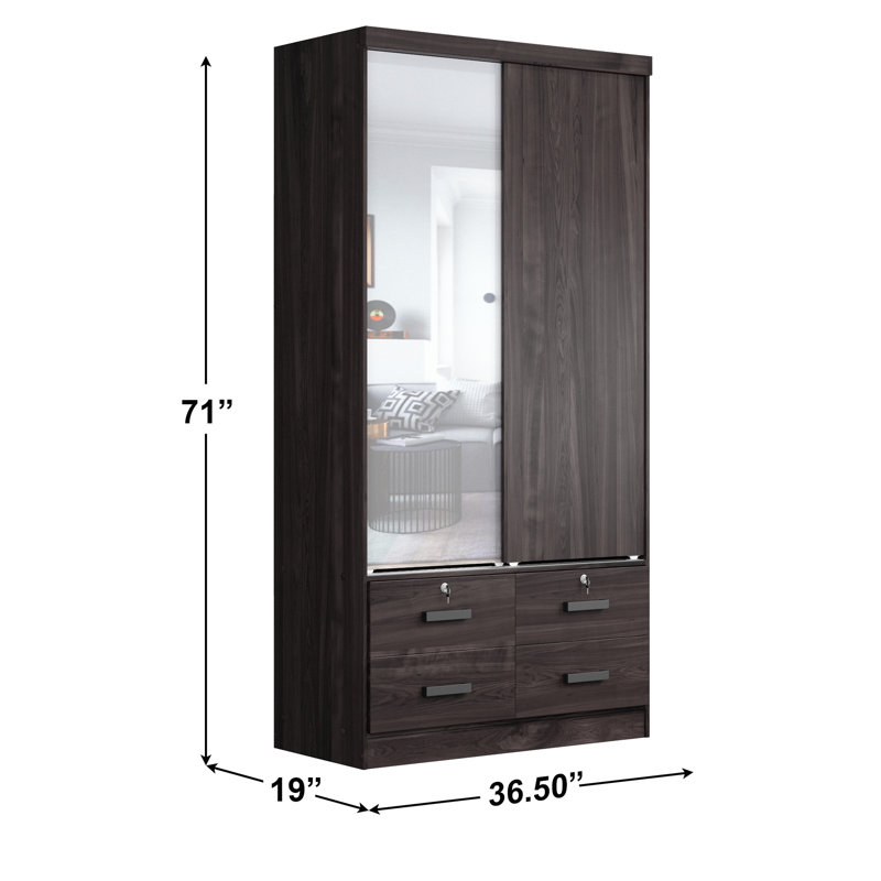 Armoire à 4 tiroirs avec miroir K tiroir, Tabac