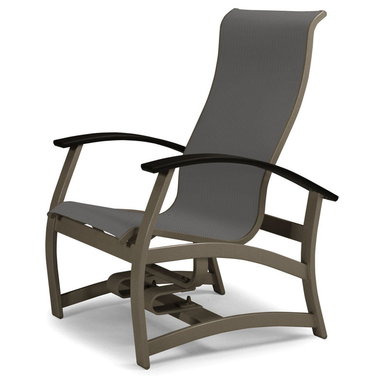Askar Powder Coated Aluminum Outdoor Lounge Chair, Black P70, Titanium Sunbrella®, Textured Beachwood
