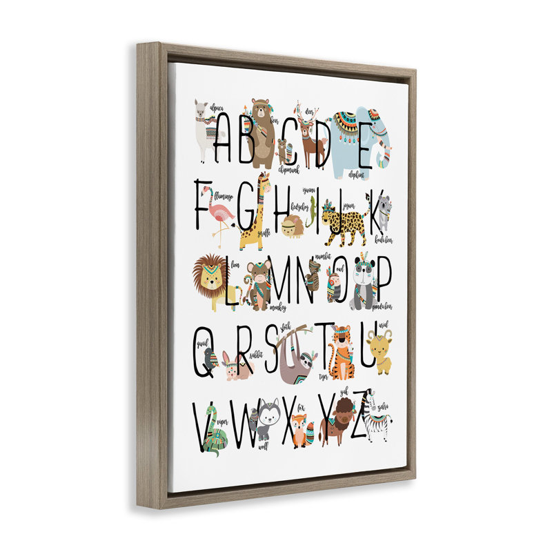 «Boho Animal Abcs» par Erica Billups, H 17 po x l 21 po, Cadre flottant orme Montalcino