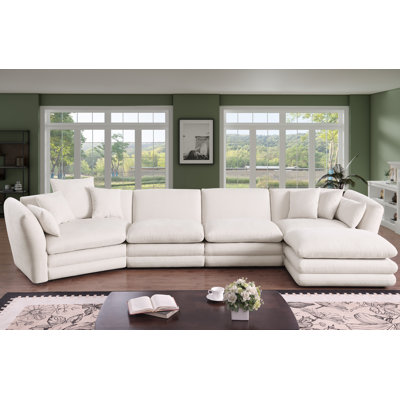 174.5" Wide Chenille Modular Sectional Sofa With Matching Ottoman And Accent Pillows