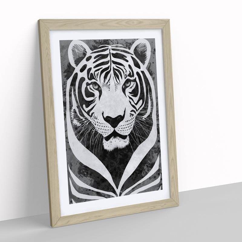 Monochrome Tiger No.4 - Framed Print, 34cm H x 25cm W x 2cm D, Oak