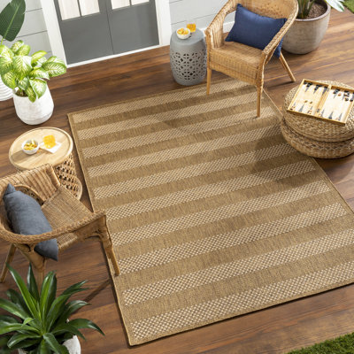 Outdoor Jute-Look Striped Rug Tan/Brown_PMB2302