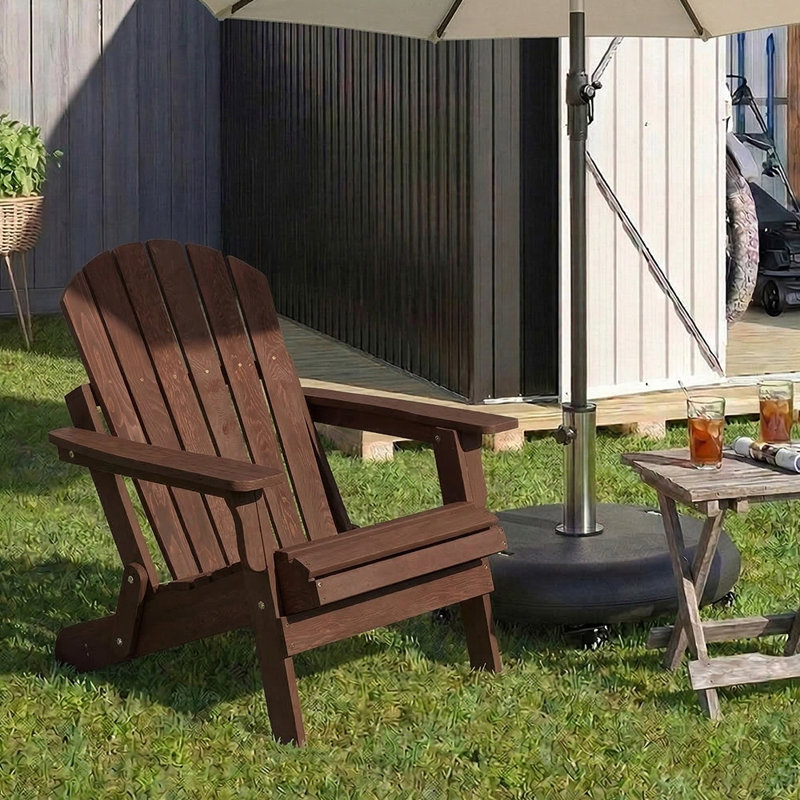 Oversize Folding Adirondack Chair (Brown) – Solid Hemlock Wood Patio Chair For Garden, Backyard & Pool Deck, Coffee