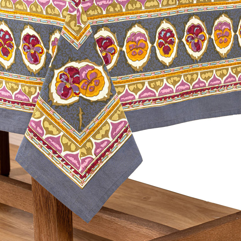 Handmade Floral Tablecloth, 59" x 86", Gray