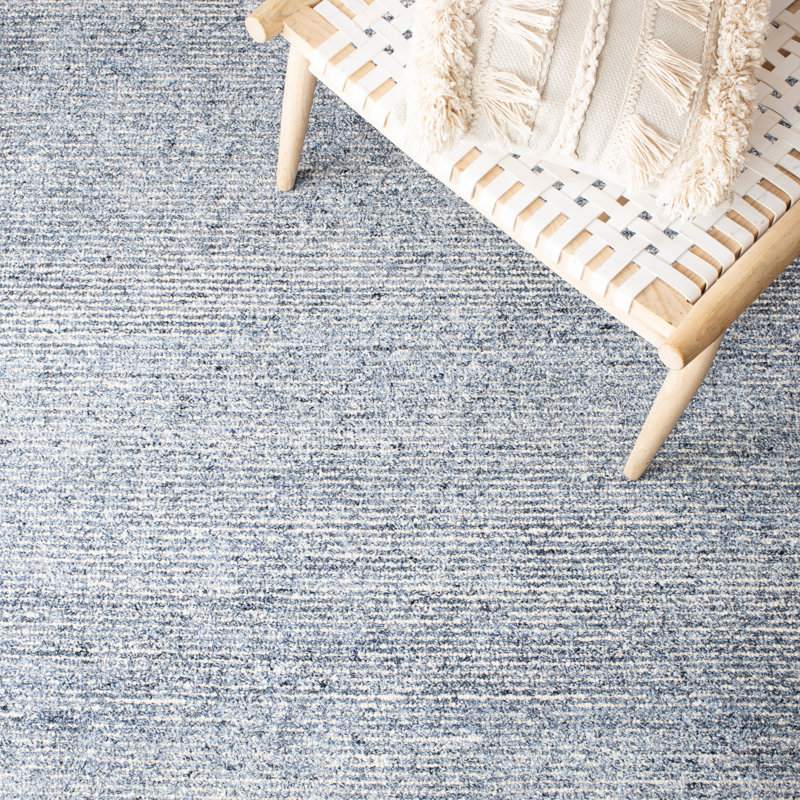 Tapis bleu en viscose / laine touffeté à la main Haddan, Carré 8 pi