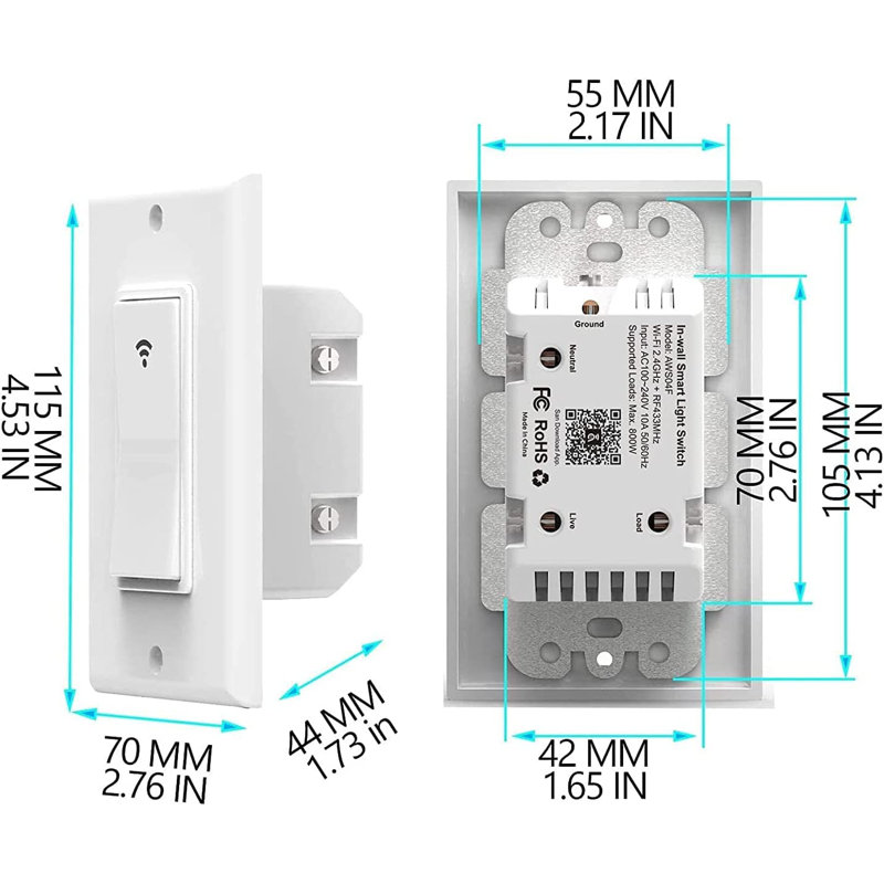 Smart Switch With Remote Control With Alexa/Google Home Light Smart Home Electrical Switch Single-Pole 2.4Ghz Wi-Fi Timer Wall Switch Neutral Wire Needed