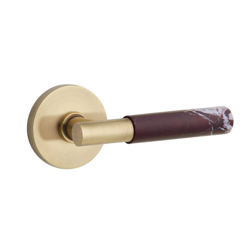 Emtek Select Privacy Leverset w/ Disk Rosette & T-Bar Stem, Rosso Levanto Marble Lever (CF), French Antique