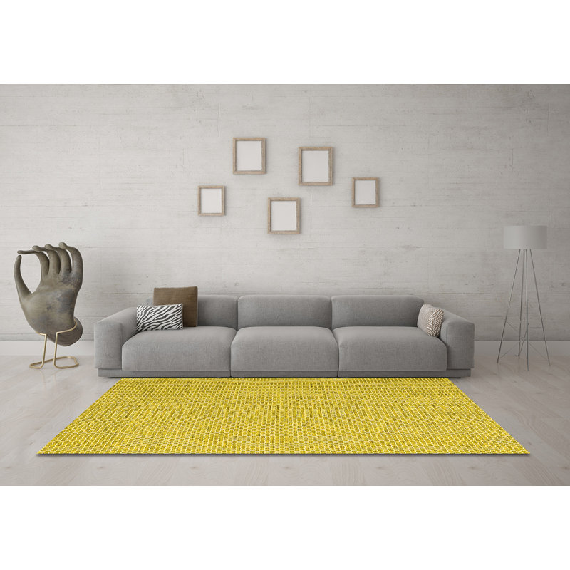 Tapis contemporains jaunes lavables à la machine 2138, Rond 3 pi