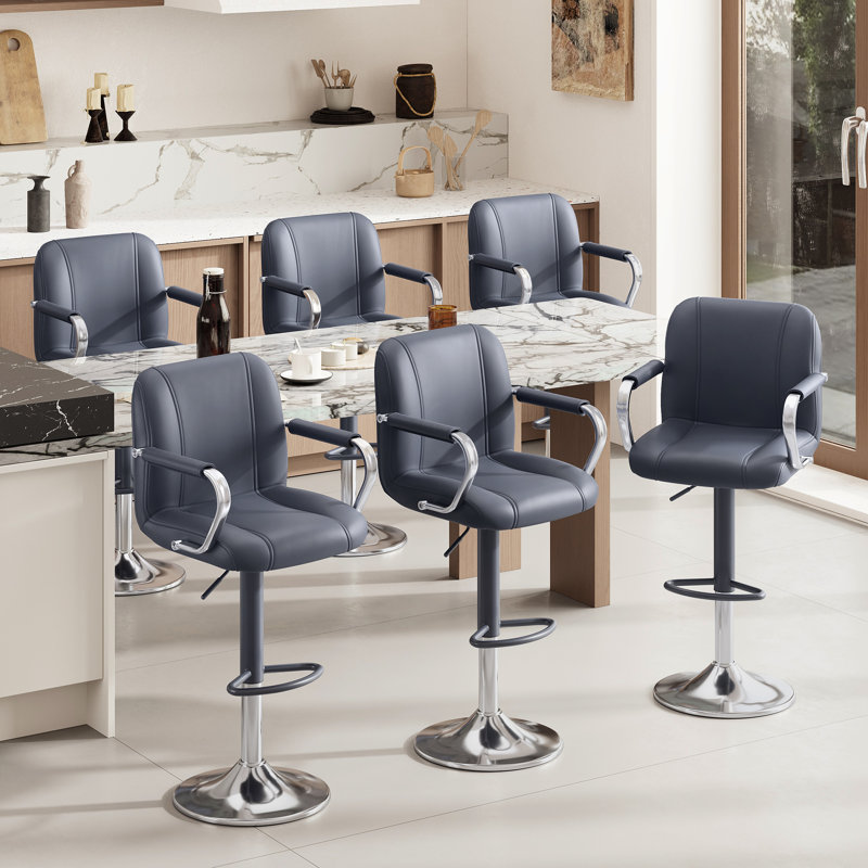 Tabouret de bar rotatif en simili cuir avec accoudoirs et repose-pieds Tavion, Bleu