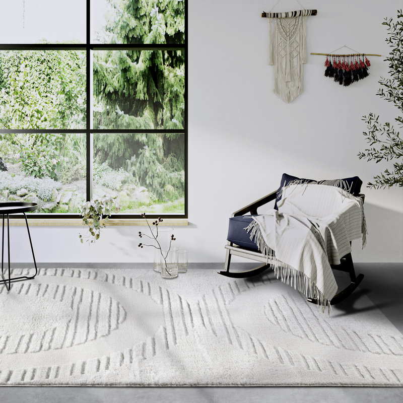, Cream/White Gallery Geometric Machine Woven Area Rug, Rectangle 200 x 280cm