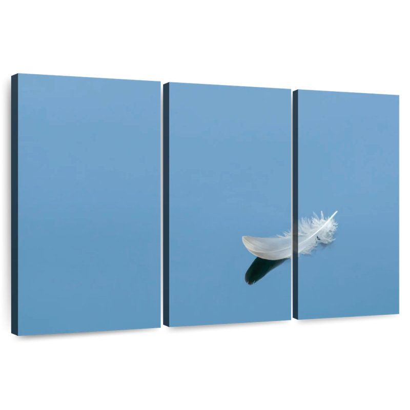 Plume blanche sur fond bleu Kerner, H 32 po x l 50 po