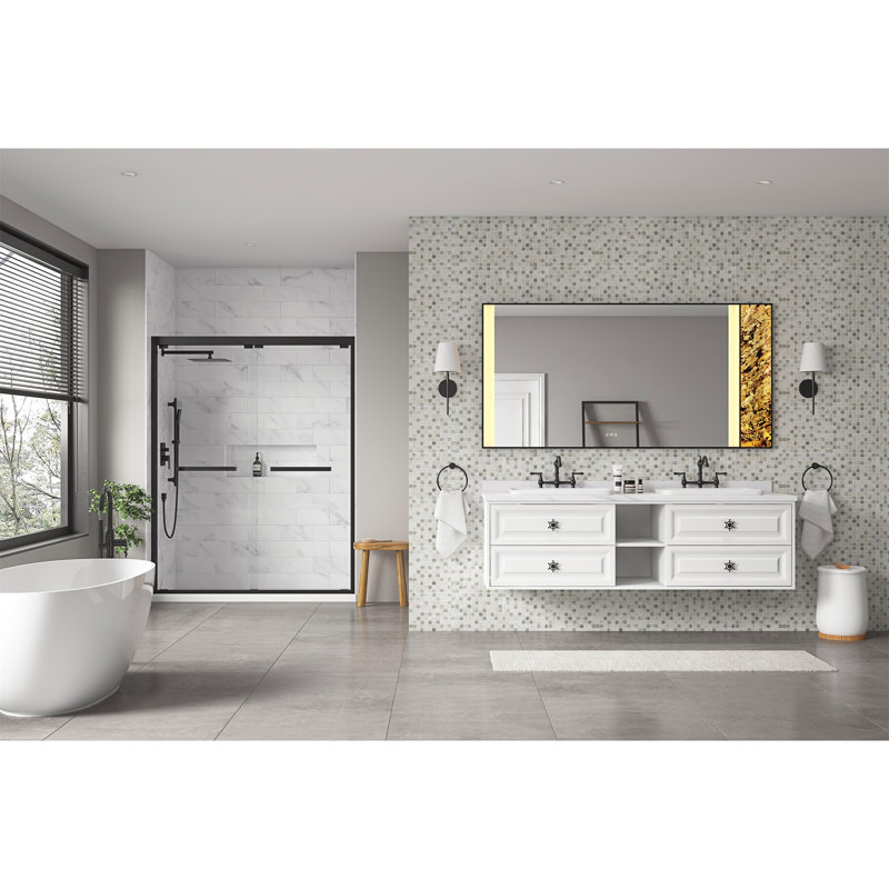 Miroir de salle de bain à DEL avec miroir rétro-éclairé, 84 po x 36 po , Noir mat / vert