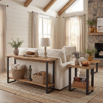 Solid Wood Live Edge Console Table And Side Table Set, Farmhouse Living Room Set With 1 Entryway Console Table & 2 Side Table
