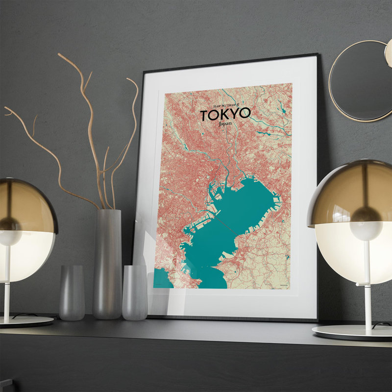 Tokyo City Map In Tricolour - No Frame Print, 17cm H x 11cm W x 0.05cm D