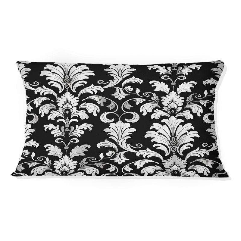 Coussin lombaire transitionnel noir et blanc damassé Glamour III