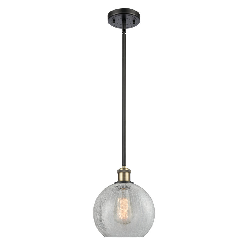 Luminaire suspendu en forme de globe à 1 lumière Anchondo, Transparent craquelé, Ampoule DEL rétro de 3,5 watts