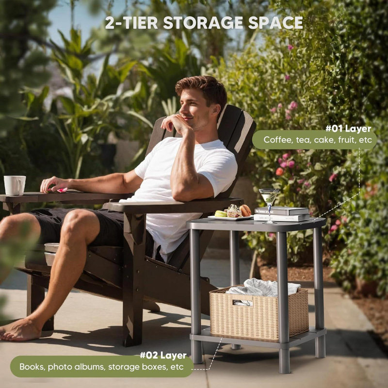 Table d'appoint d'extérieur Adirondack Table d'extérieur en bambou pour la piscine, Gris
