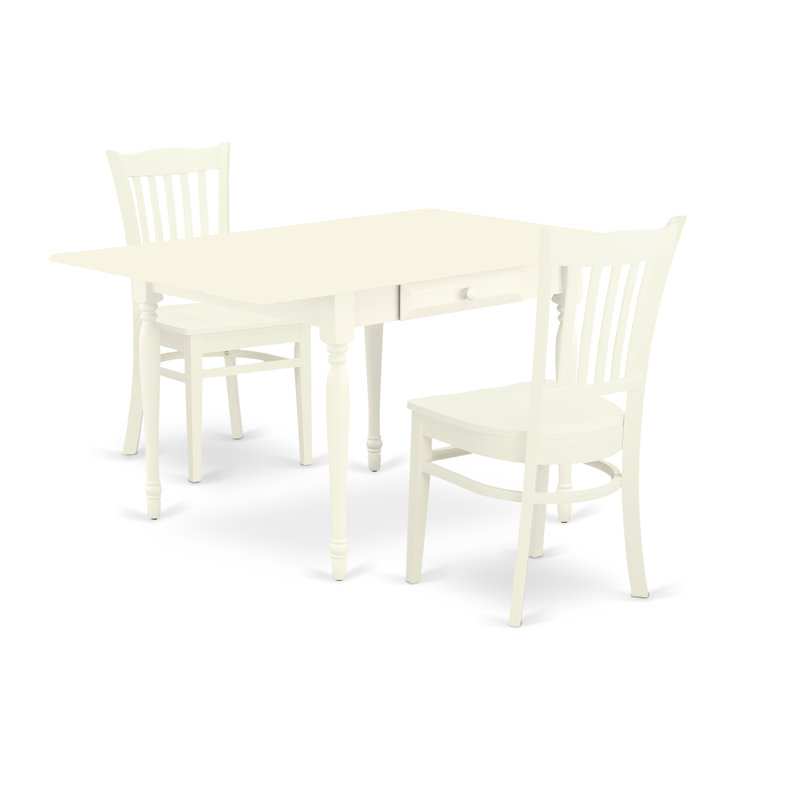 3 Piece Kitchen Table & Chairs Set Contains a Rectangle Dining Table with Dropleaf and 2 Dining Room Chairs, Linen White