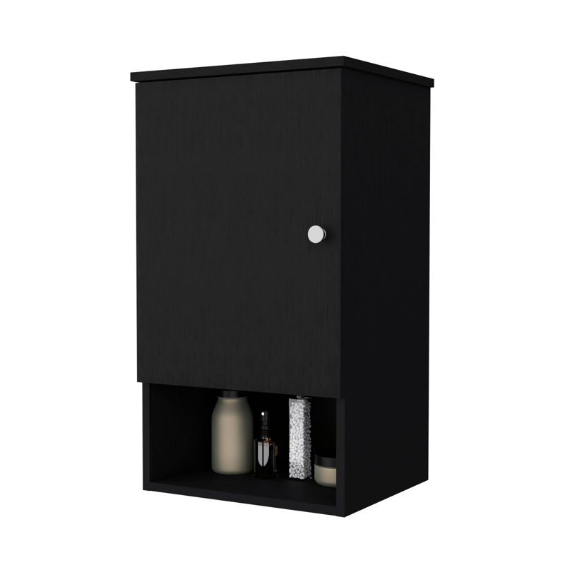 Armoire noire moderne pour salle de bain avec une porte et des solutions de rangement pratiques, Noir